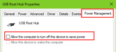 USB power management in Windows