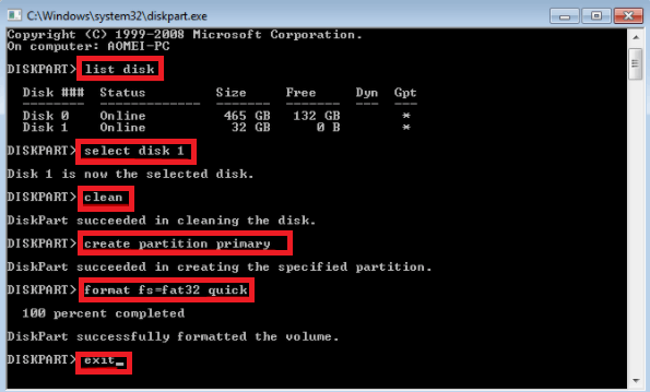 Format the system drive from a bootable USB
