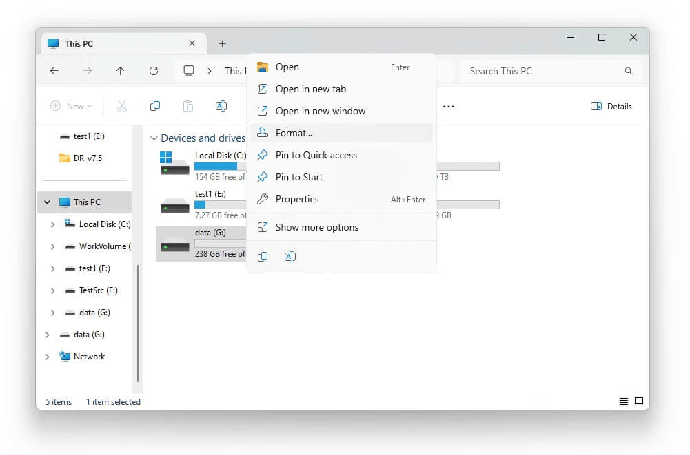 Format an SSD with File Explorer